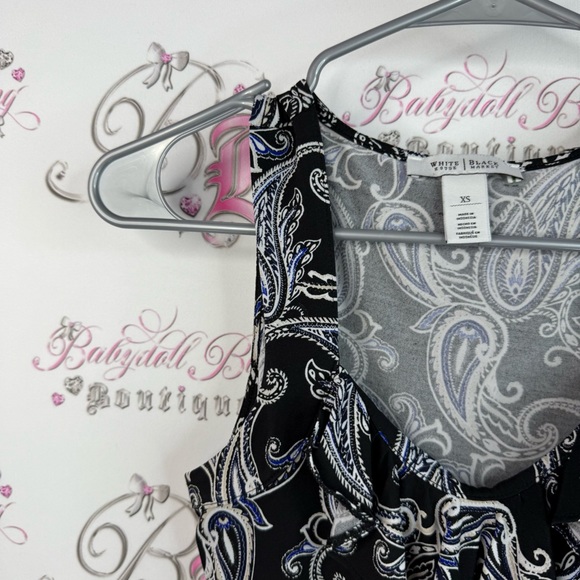 White House Black Market shirt ruffles Black and White Paisley Tank Top - Picture 5 of 9